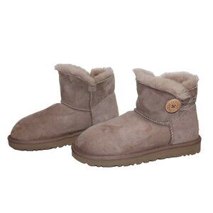 Womens UGG Mini Bailey Button II Boot 1016422 Hickory Brown Suede 37 US Size 6